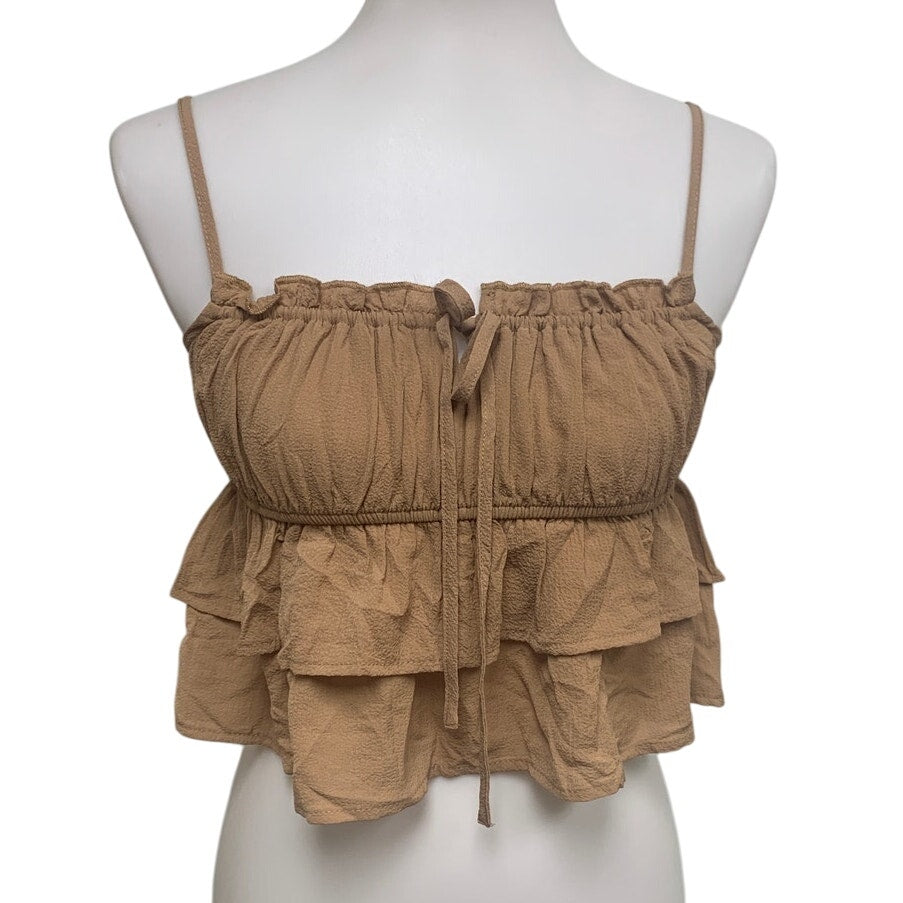 New Wild Fable Juniors XS Camel Brown Ruffled Strappy Cropped Top Shirt