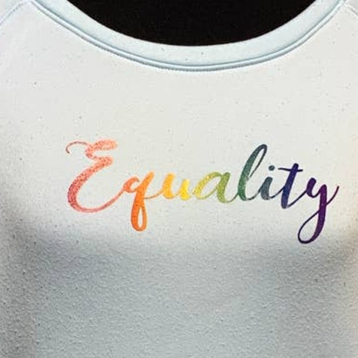Hand Printed Upcycled Womens Medium Equality Rainbow LGBTQ Pride Sweatshirt