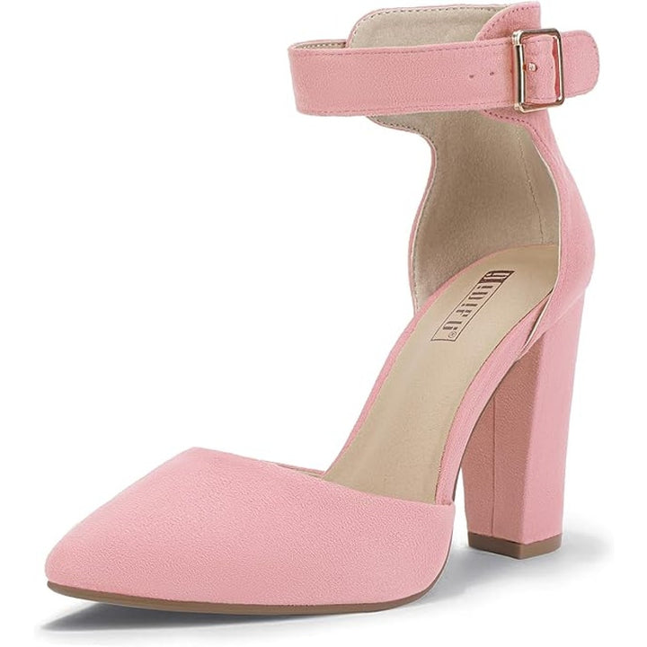 Idifu Womens Size 8 Pink 4" Suede Heel Closed Pointed Toe Ankle Strap Shoes