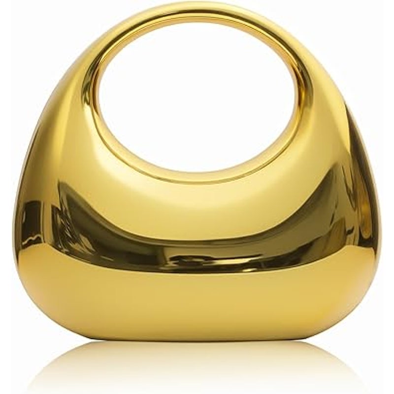 New Fukefukeus Shiny Gold Hard Acrylic Magnetic Closure Moon Evening Handbag