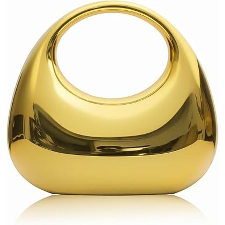 New Fukefukeus Shiny Gold Hard Acrylic Magnetic Closure Moon Evening Handbag