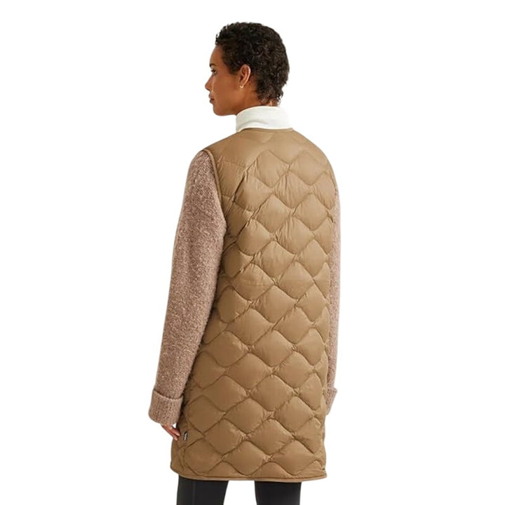 New Eddie Bauer Womens Camel Gold 650FP Down Shaw Zip Up Long Puffer Vest
