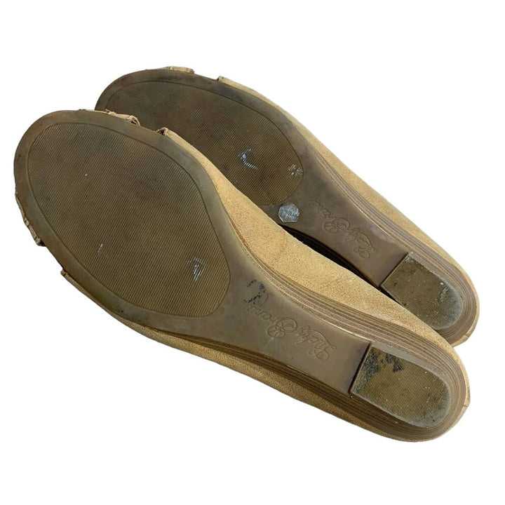 Lucky Brand Size 9.5 Leather Upper Tan Peep Toe Wedge Heel Slip On Shoes