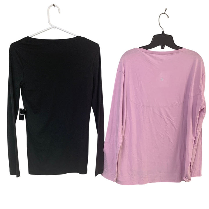 2 New Eddie Bauer Womens Small Long Sleeve Elevate Boat V Neck Tee Shirts