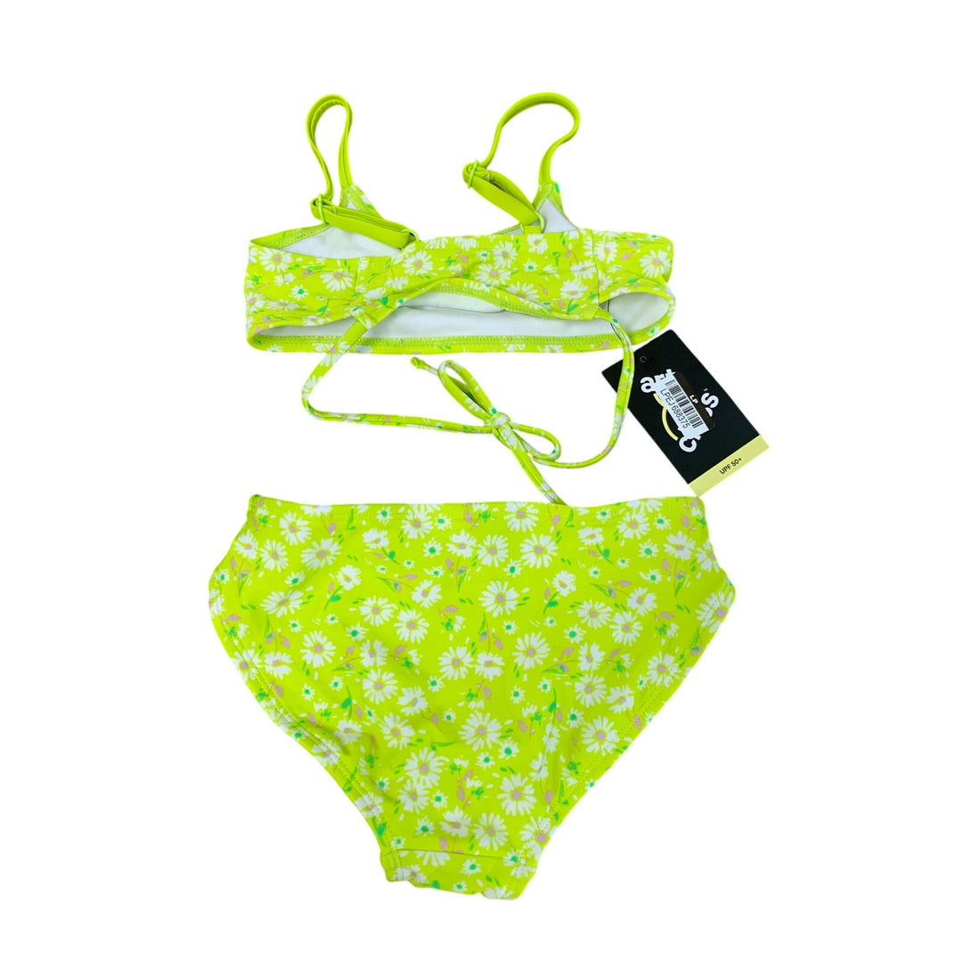 New Art Class Girls XS (4/5) UPF 50+ Neon Yellow Floral Bikini 2PC Swimsuit