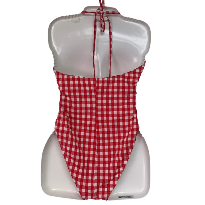 New Wild Fable Womens Medium Red White Picnic Gingham Check One Piece Swimsuit