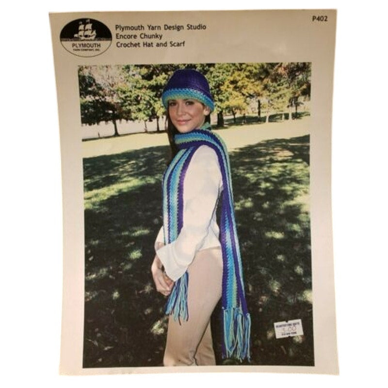 New Plymouth Yarn P402 Encore Chunky Crochet Hat and Scarf Crocheting Pattern