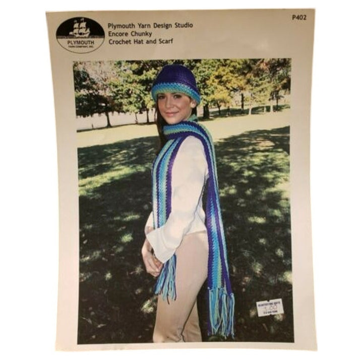 New Plymouth Yarn P402 Encore Chunky Crochet Hat and Scarf Crocheting Pattern