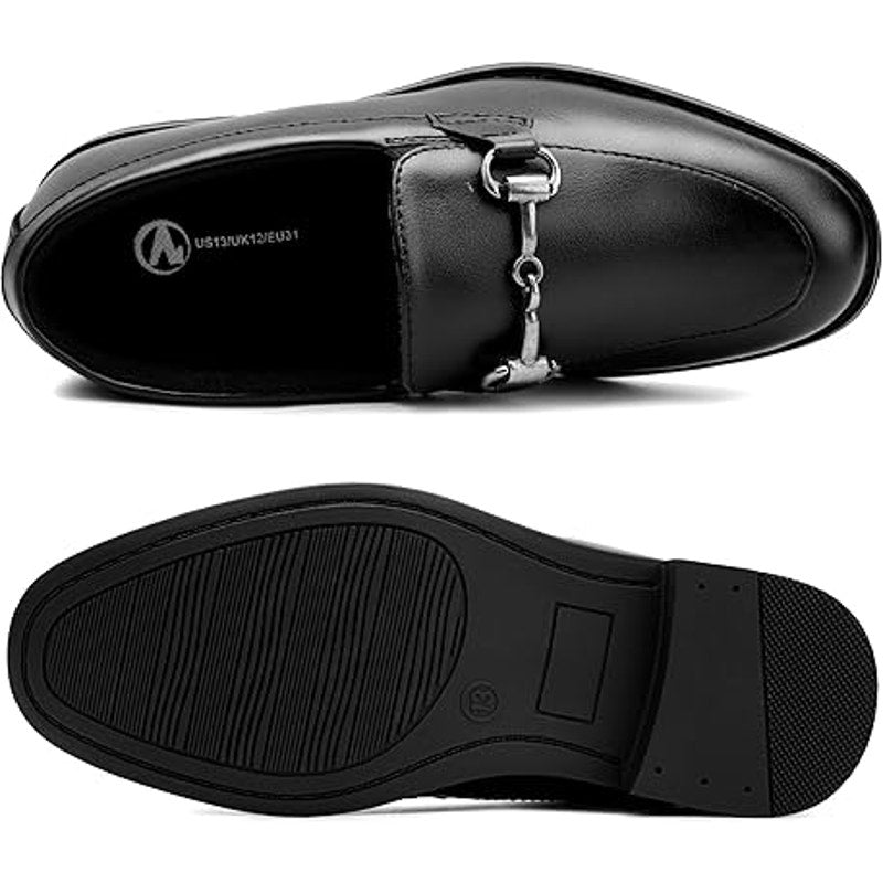 Boys Size 4 Black Faux Leather Slide On Silver Accent Dress Oxford Loafers Shoes