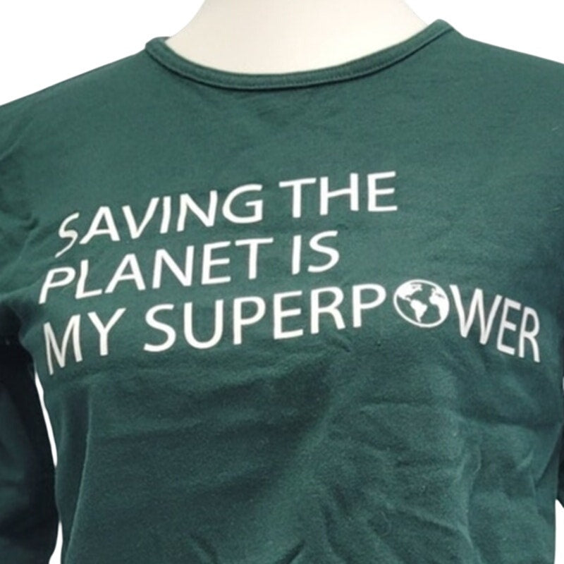 Hand Printed Upcycled Womens Small Saving the Planet Superpower Long Cotton Tee