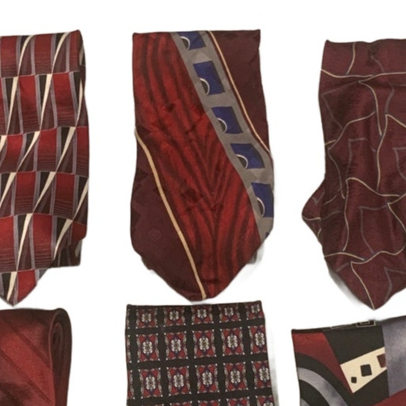 Lot of 6 Wine Red Silver Striped Geometric Vintage and Newer Mens Neck Ties