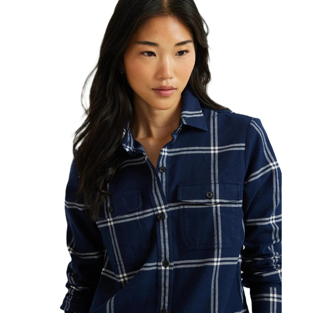 New Eddie Bauer Womens Navy Blue White Plaid Stine&