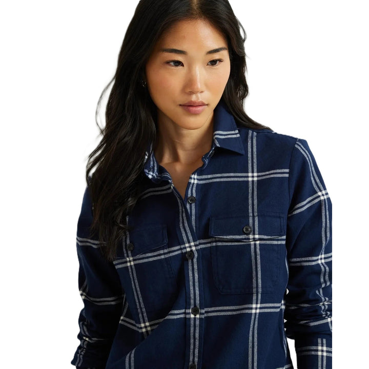New Eddie Bauer Womens Navy Blue White Plaid Stine&