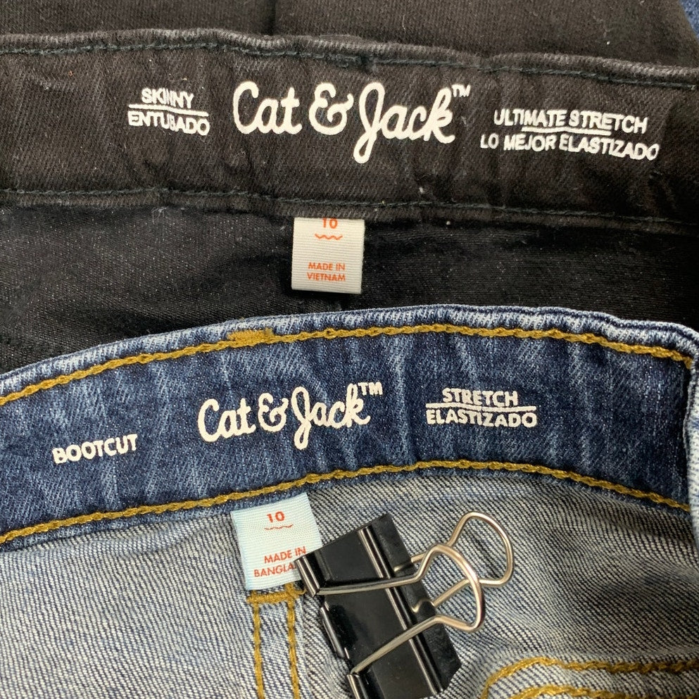 2 Cat &amp; Jack Girls Size 10 Stretch Adjustable Waist Boot Cut Skinny Denim Jeans