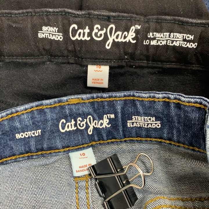 2 Cat &amp; Jack Girls Size 10 Stretch Adjustable Waist Boot Cut Skinny Denim Jeans