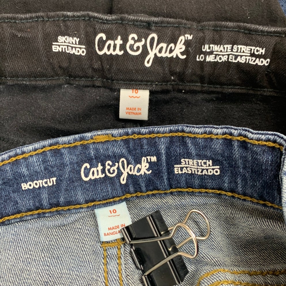 2 Cat &amp; Jack Girls Size 10 Stretch Adjustable Waist Boot Cut Skinny Denim Jeans
