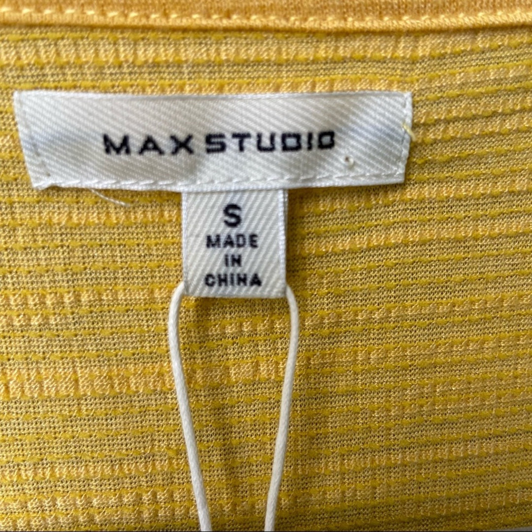 NWT New Max Studio Womens Small Yellow VNeck Flutter Sleeve Fit Flare Midi Dress