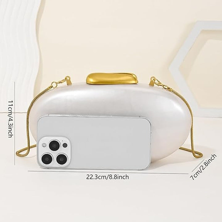 Ryxuzer Womens Pearl Acrylic Magnet Latch Detachable Chain Clutch Purse Handbag