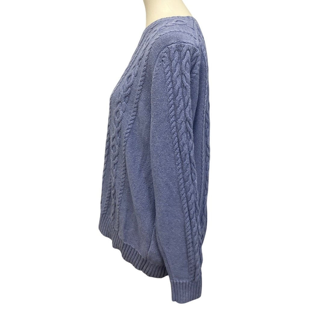 LL Bean Womens XL Blue 100% Cotton Long Sleeve Crew Neck Knit Pullover Sweater