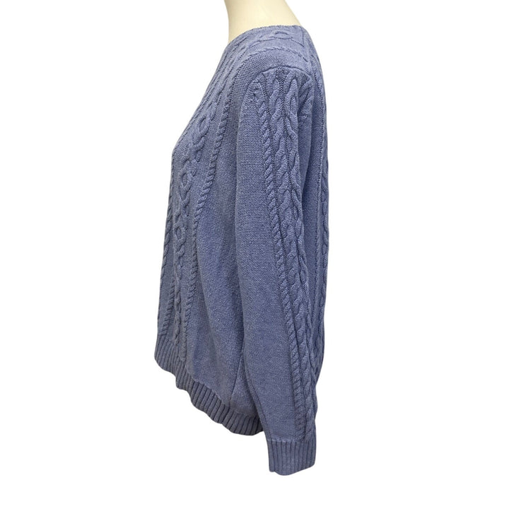 LL Bean Womens XL Blue 100% Cotton Long Sleeve Crew Neck Knit Pullover Sweater