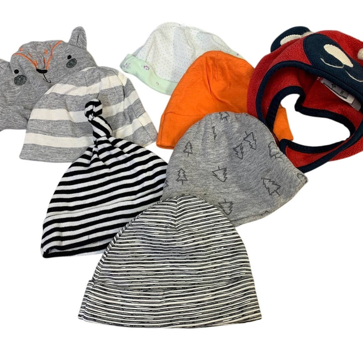 Lot of 8 Baby Soft Cotton Beanie Cap Hats Beanies Fleece Bear Under Chin Hat