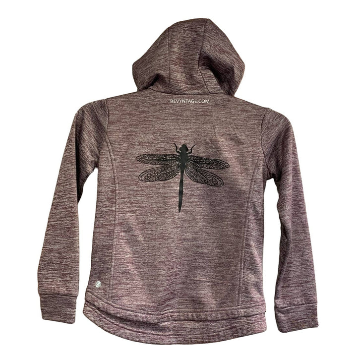 Hand Printed Upcycled Girls Large Dragonfly Full Zip Hoodie Sweatshirt Jacket