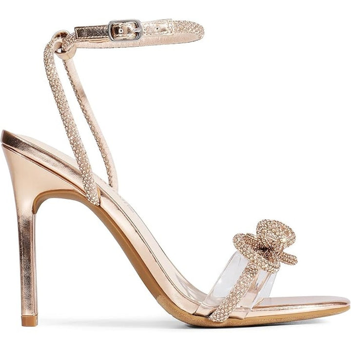Dream Pairs Womens 9.5 Shiny Gold Silver Rhinestone Clear Strap 4.5" Heel Shoes