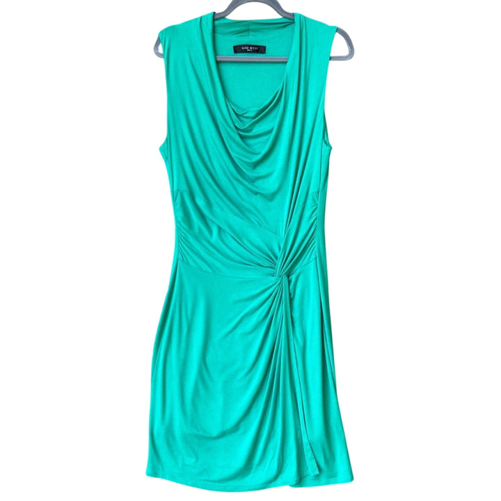 Nine West Womens Medium PolySpandex Ruched Sleeveless Side Slit Sheath Dress