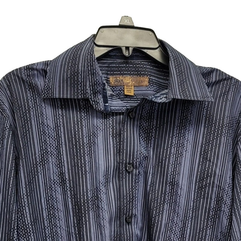Blue Mens Large 100% Cotton Dots And Stripes Long Sleeve Button Up Shirt