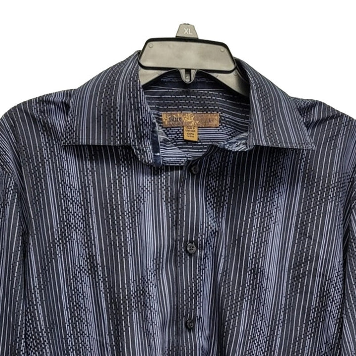 Blue Mens Large 100% Cotton Dots And Stripes Long Sleeve Button Up Shirt