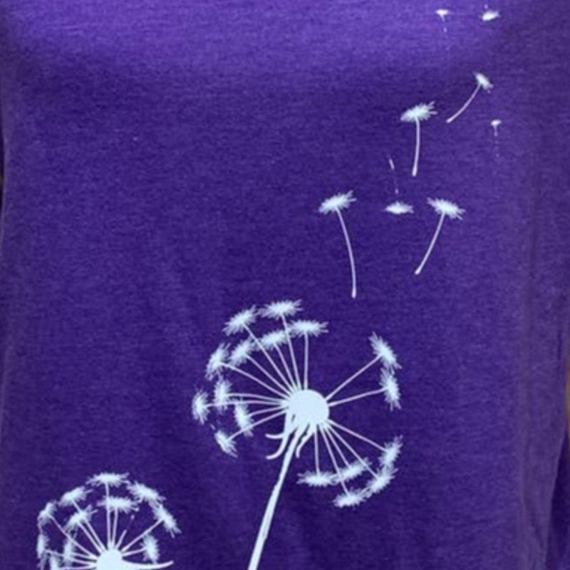 Hand Printed Upcycled XL Dandelion Make a Wish Cotton Blend Short Sleeve Tee