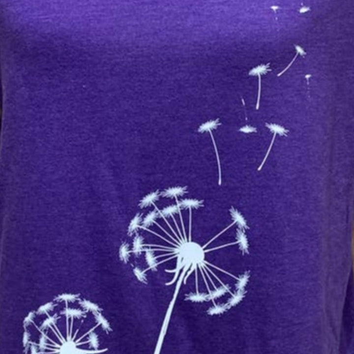Hand Printed Upcycled XL Dandelion Make a Wish Cotton Blend Short Sleeve Tee