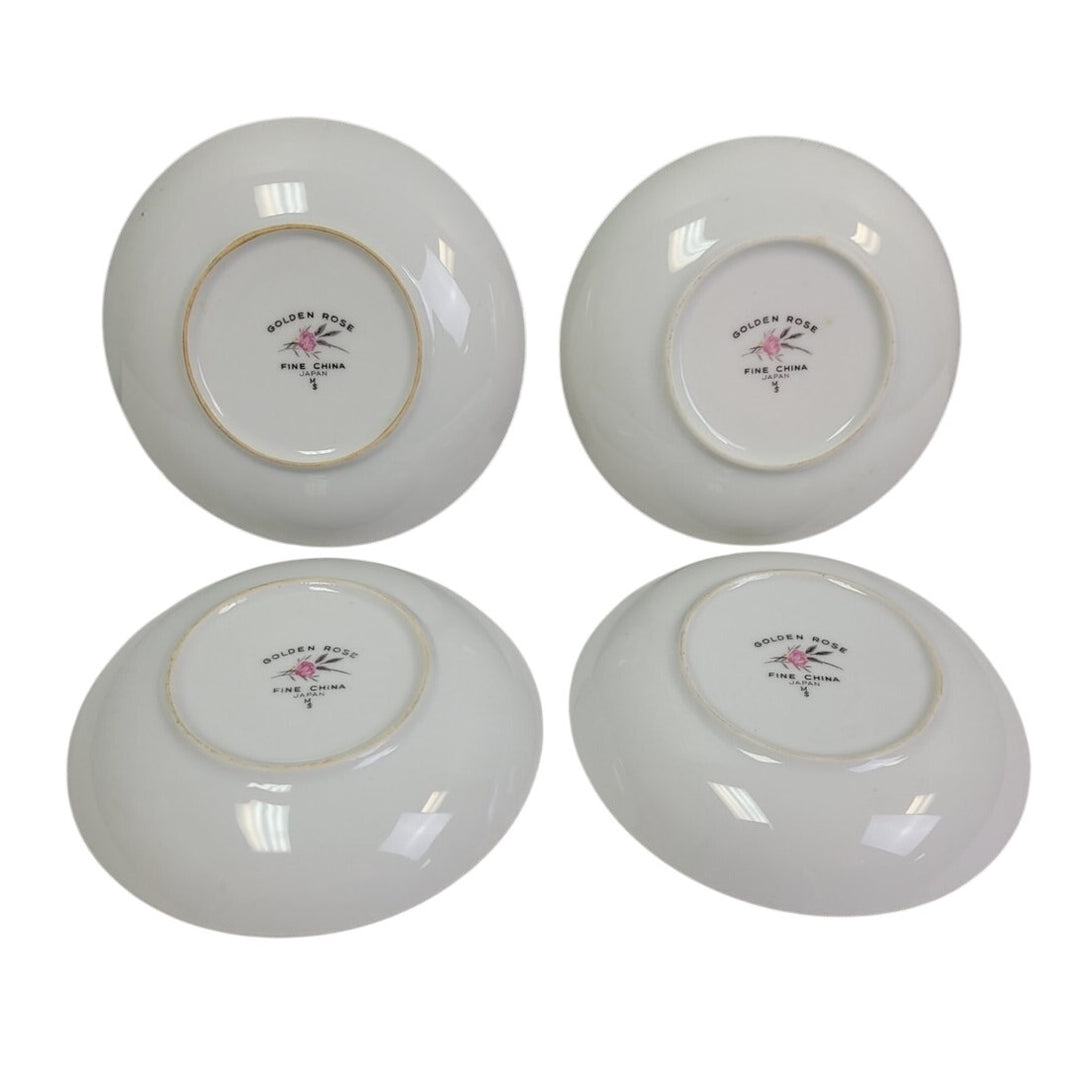 4 Vintage Golden Rose Flower Gold Rim Fine China Japan Small Appetizer Plates