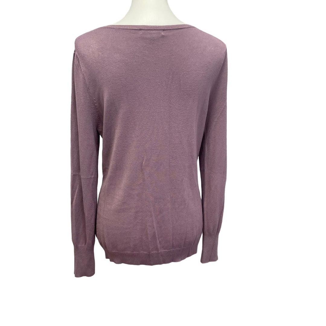 BCBG MaxAZRIA Womens Large Long Sleeve 3 Button V Neck Lightweight Sweater