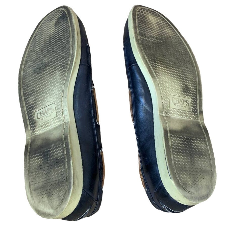 Chaps Ladies Size 8 Navy Blue Leather Slip On Flats Boat Shoes Comfort Loafers
