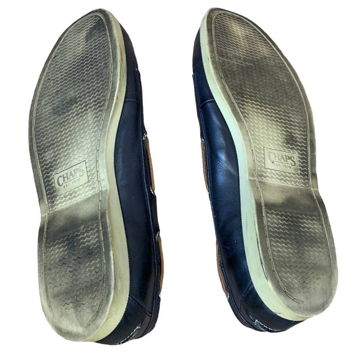 Chaps Ladies Size 8 Navy Blue Leather Slip On Flats Boat Shoes Comfort Loafers