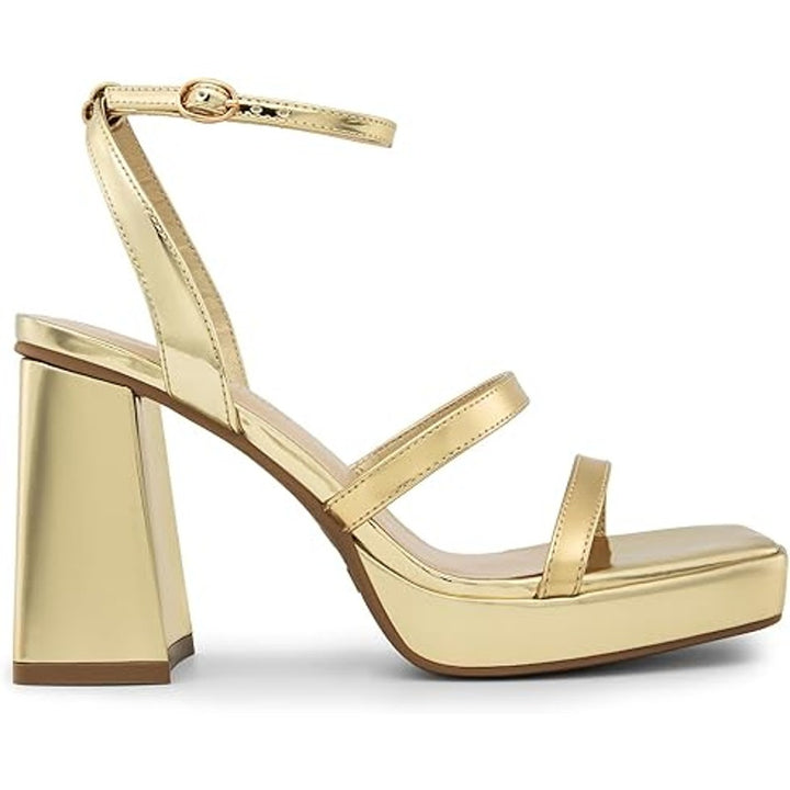Dream Pairs Womens Size 6.5 Gold Open Toe 4" Block Heel Ankle Strap Sandal Shoes