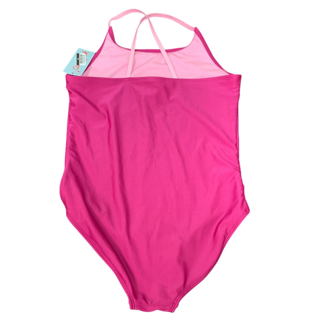 New Cat &amp; Jack Girls XL Plus (14) Solid Hot Pink 1PC Swim Swimsuit
