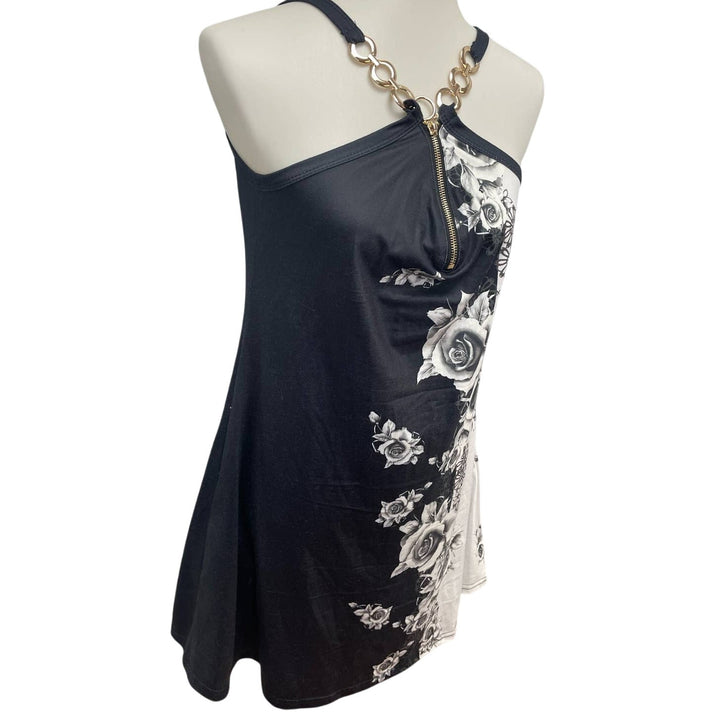 New ETCYYNEW Womens Medium Strappy Sleeveless A-Line Floral PolyCotton Dress