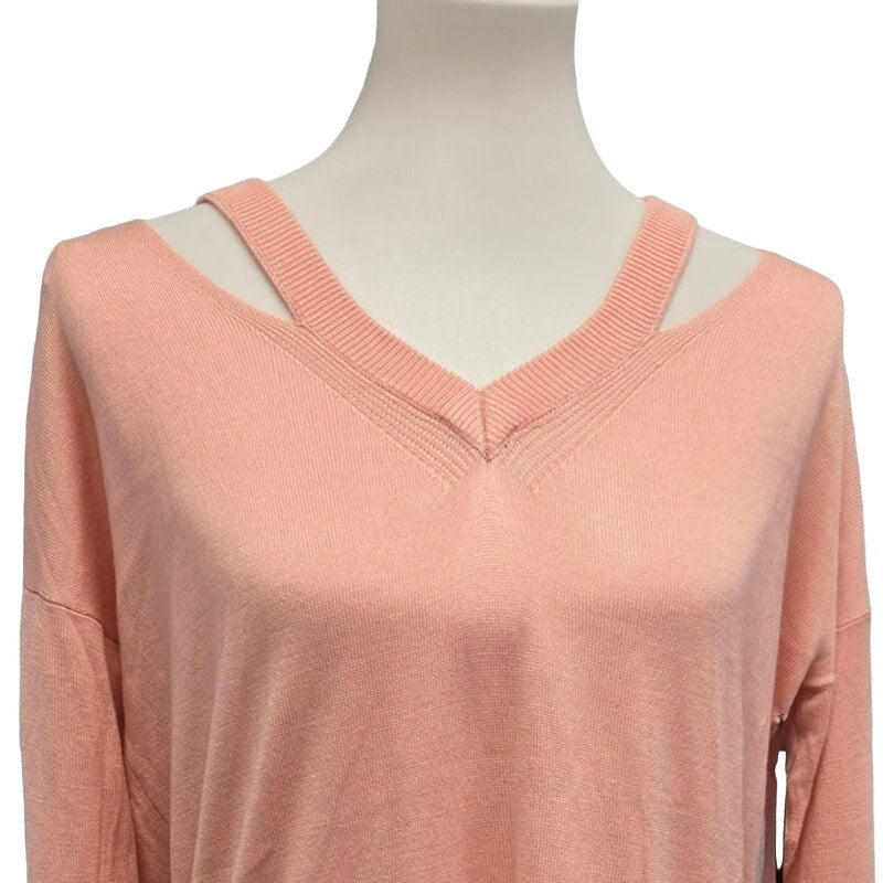 New Poof Apparel Womens Large Cotton Blend Long Sleeve Shoulder Cut Out Shirt