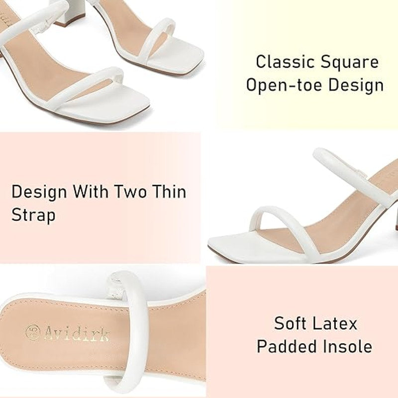 Avidirk Womens Size 8 White 3" Chunky Heel Open Square Toe Backless Shoes