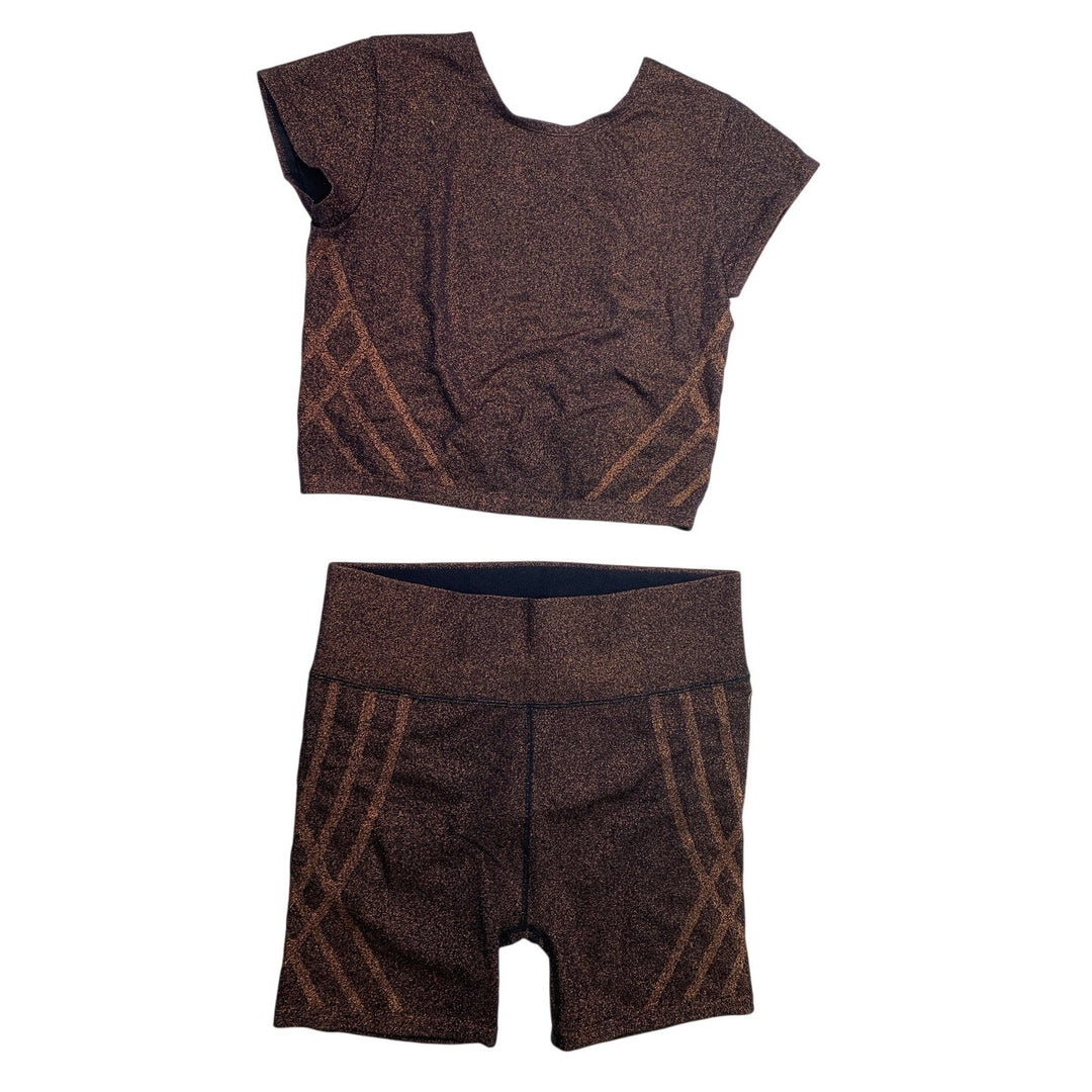 New Offline Womens Small Metallic Short Sleeve Top Shorts 2 Piece Athletic Set