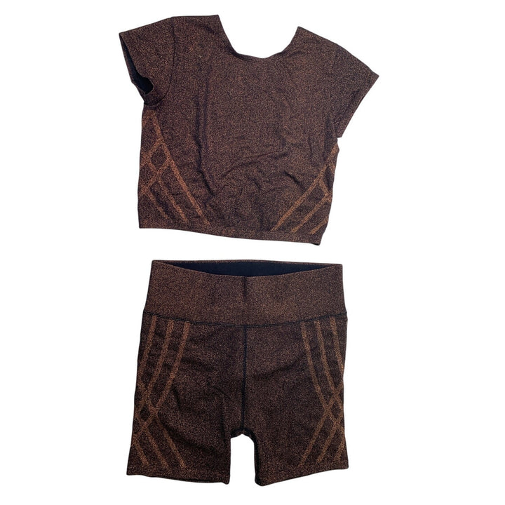 New Offline Womens Small Metallic Short Sleeve Top Shorts 2 Piece Athletic Set