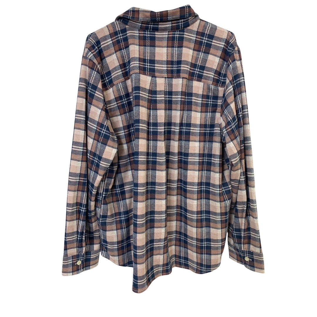 New Eddie Bauer Womens XL Plum Plaid Long Sleeve Soft Knit Button Down Shirt