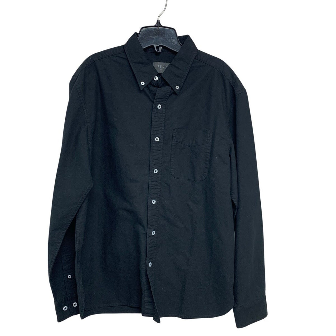 New American Eagle AE77 Mens Medium Black Long Sleeve Button Up Collared Shirt