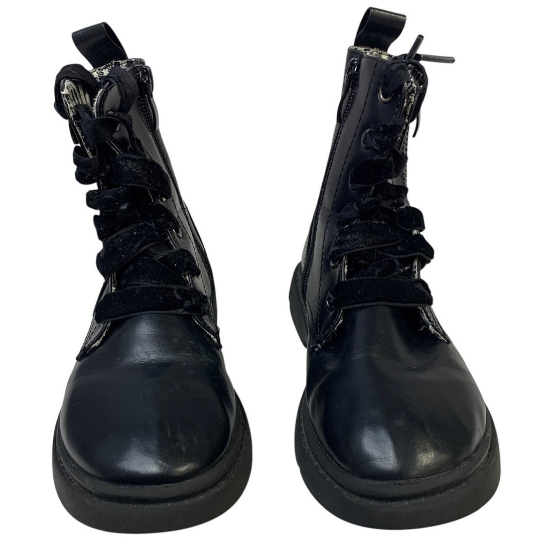 Dadawen Little Girls 13.5 Black Ankle Boots Lace Up Round Toe Side Zip Shoes