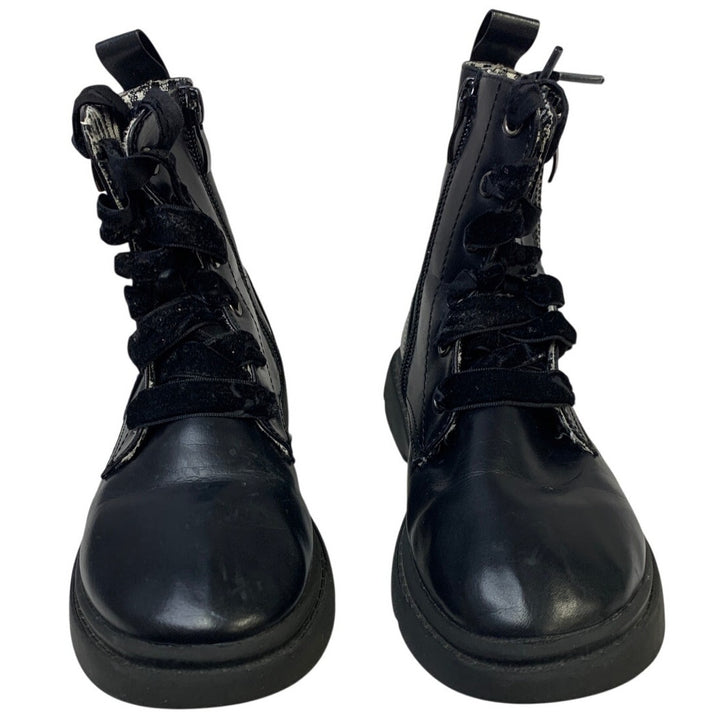 Dadawen Little Girls 13.5 Black Ankle Boots Lace Up Round Toe Side Zip Shoes