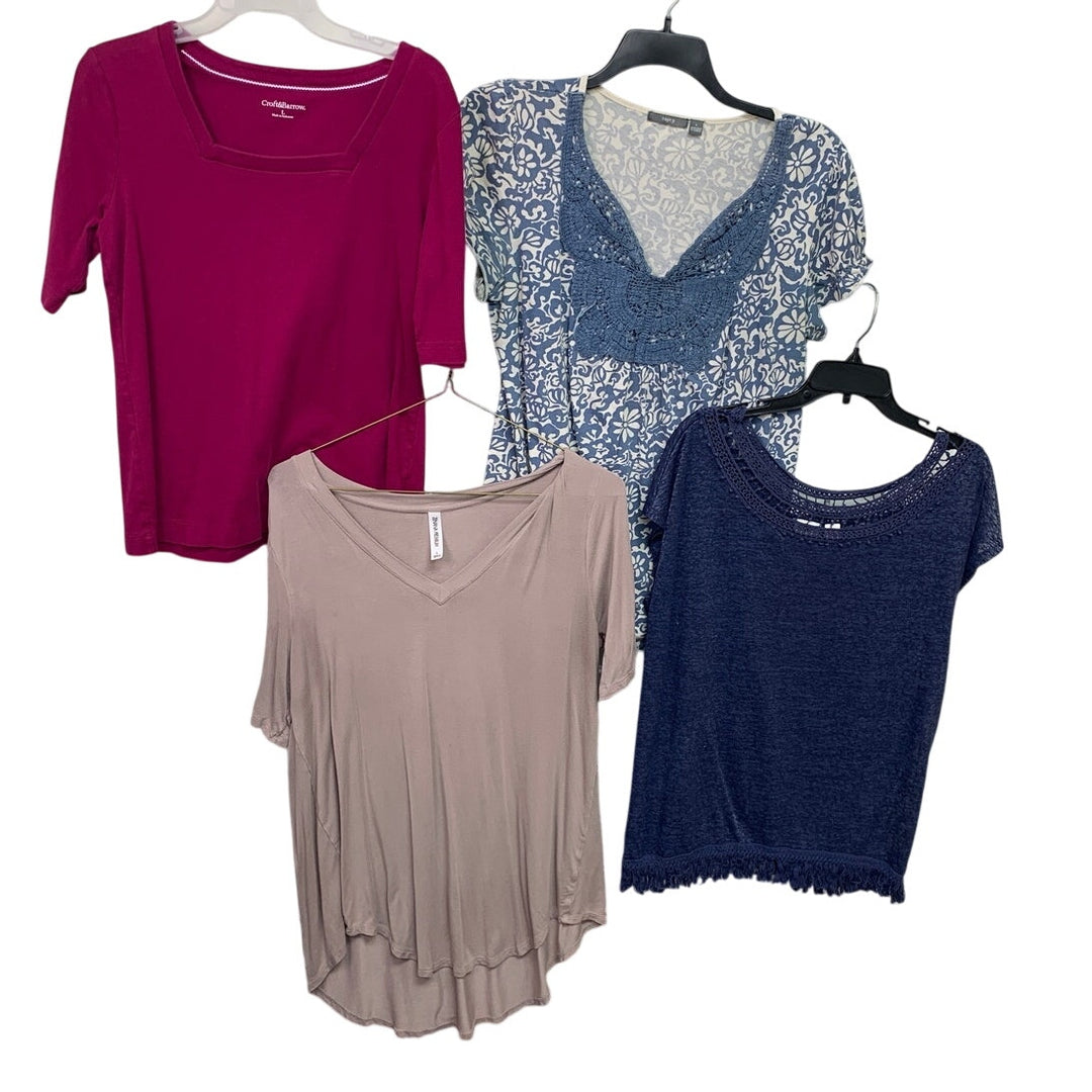 Lot of 4 Apt 9 Cato Croft &amp; Barrow Womens Large Short Sleeve Floral Solid Tops