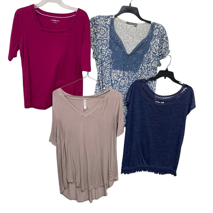 Lot of 4 Apt 9 Cato Croft &amp; Barrow Womens Large Short Sleeve Floral Solid Tops