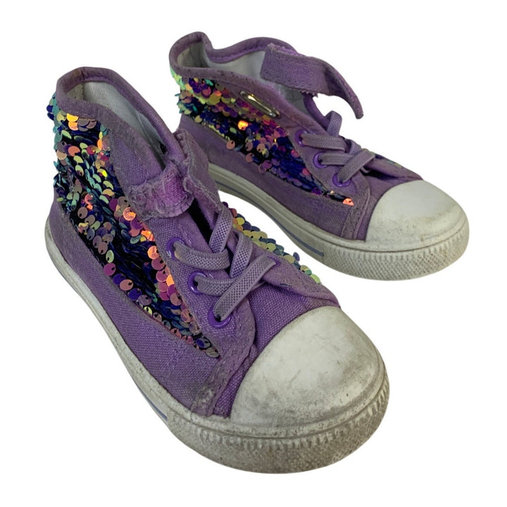K KomForme Toddler Girls 9 Rainbow Sequin Sneaker Laced High Top Round Toe Shoes